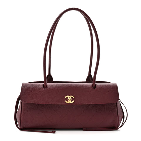 Grained Calfskin Stitched Urban Essentials Small Shopping Bag Burgundy