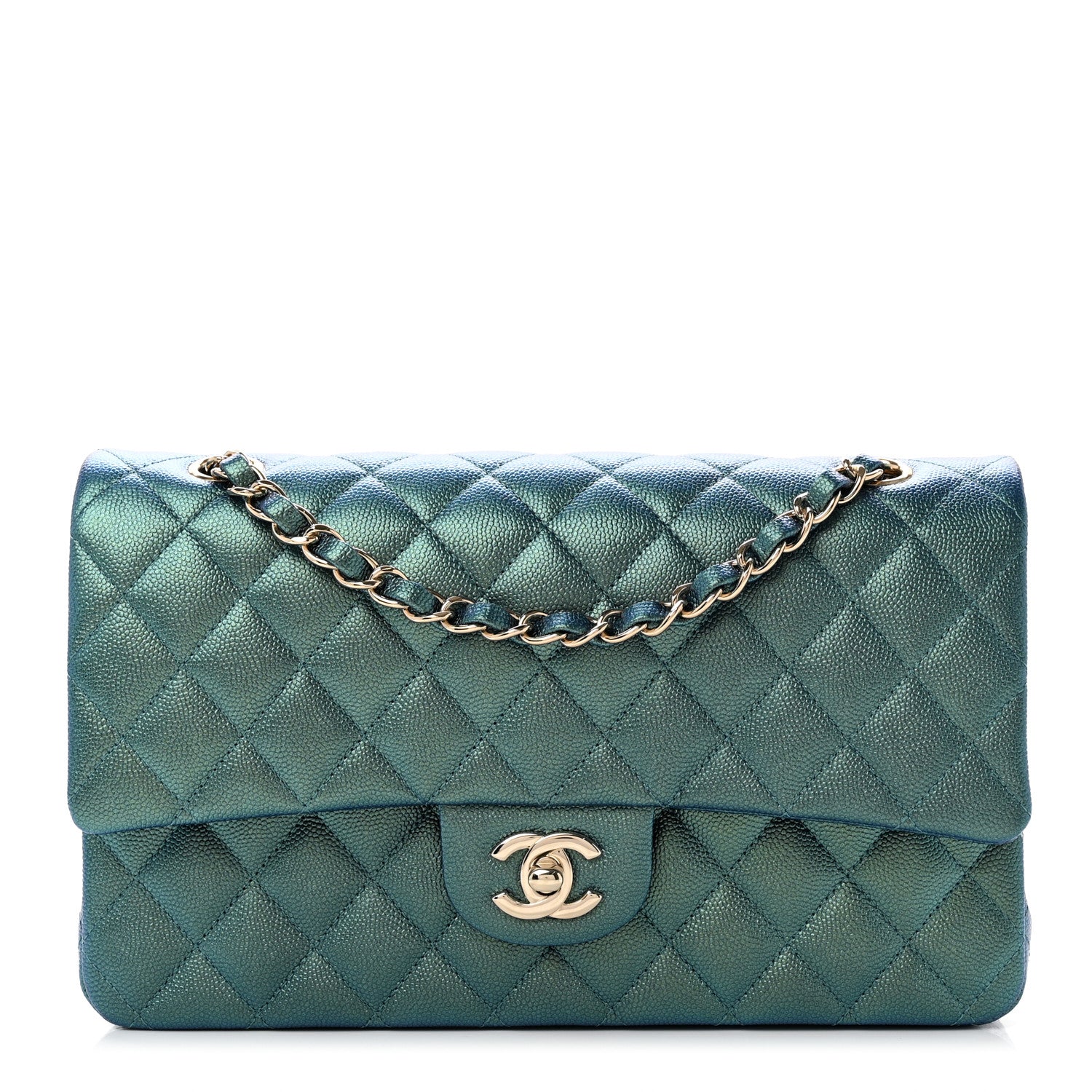 Chanel Iridescent Caviar Quilted Medium Double Flap Green 1 of 9