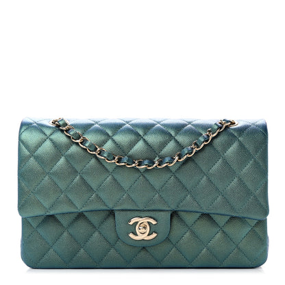 Chanel Iridescent Caviar Quilted Medium Double Flap Green 1 of 9