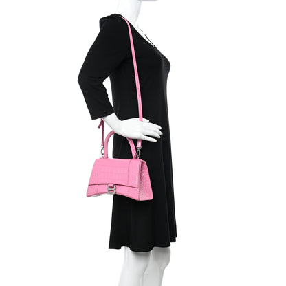 Balenciaga Shiny Calfskin Crocodile Embossed Small Hourglass Top Handle Bag Baby Pink 2 of 13