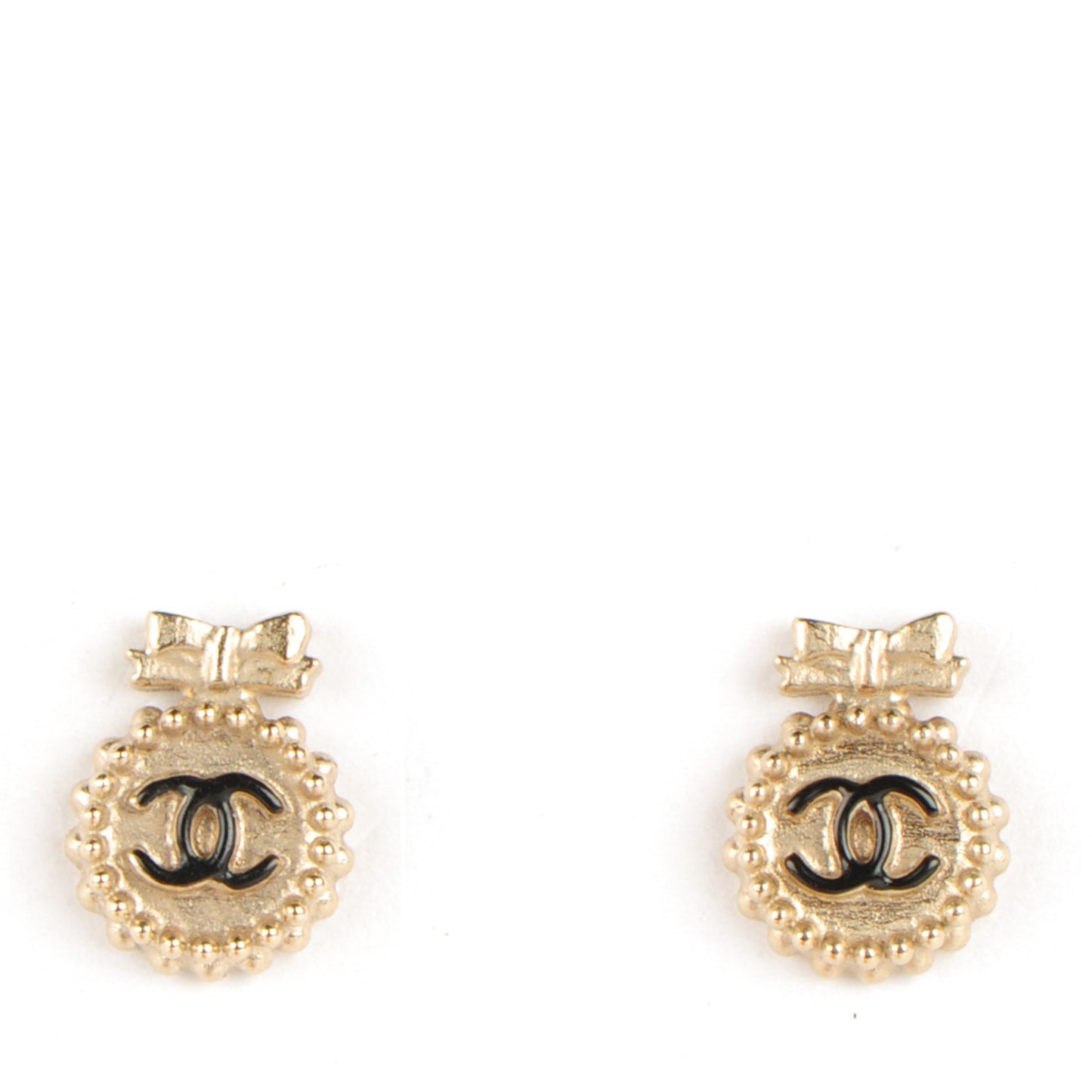 Enamel CC Ribbon Earrings Black Gold