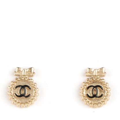 Chanel Enamel CC Ribbon Earrings Black Gold 1 of 4