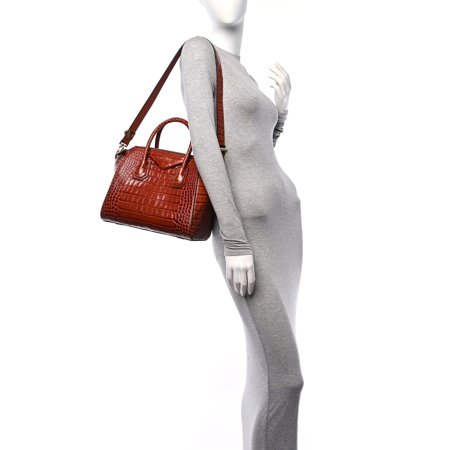 Calfskin Crocodile Embossed Small Antigona Cognac