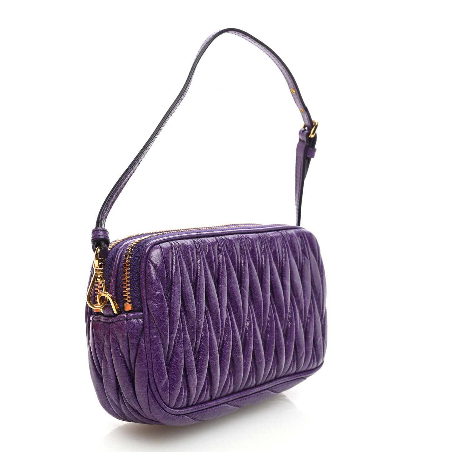 Vitello Lux Matelasse Double Zip Shoulder Bag Viola