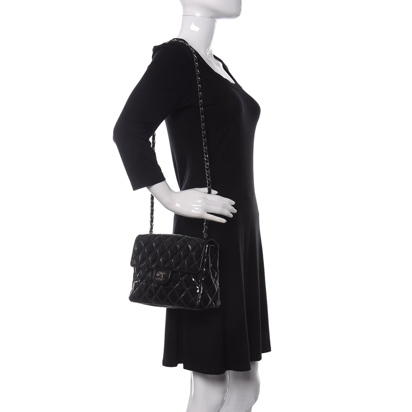 Patent Quilted Medium Single Flap Black