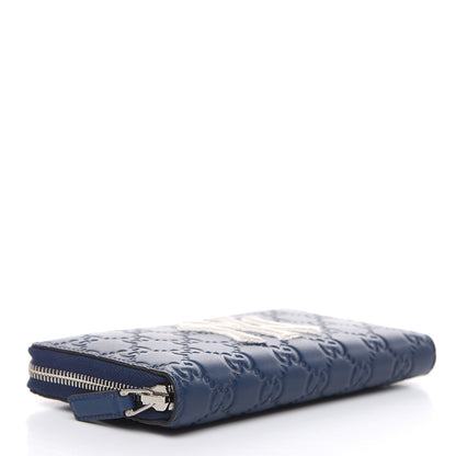 Gucci X MLB Guccissima Signature NY Yankees Embroidered Zip Around Wallet Royale Ivory 4 of 9