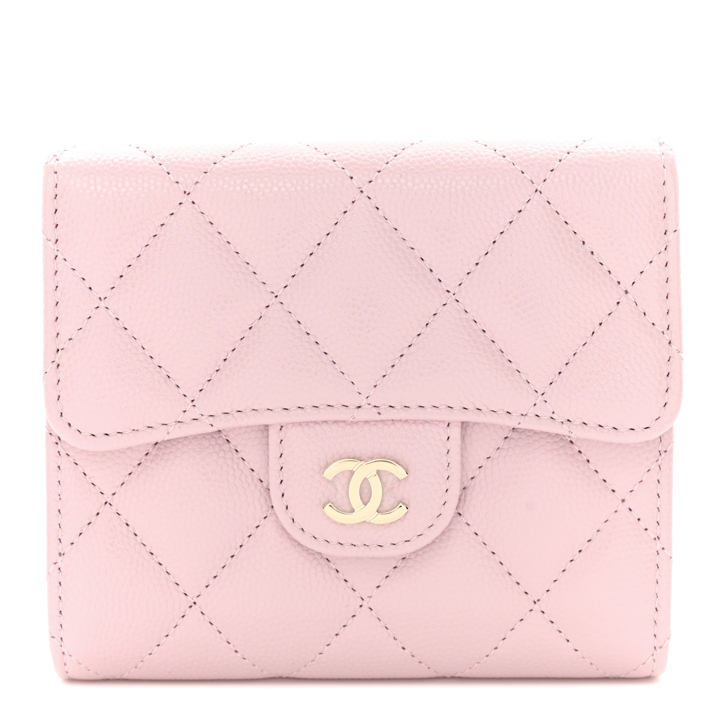 Caviar Quilted Compact Flap Wallet Light Pink