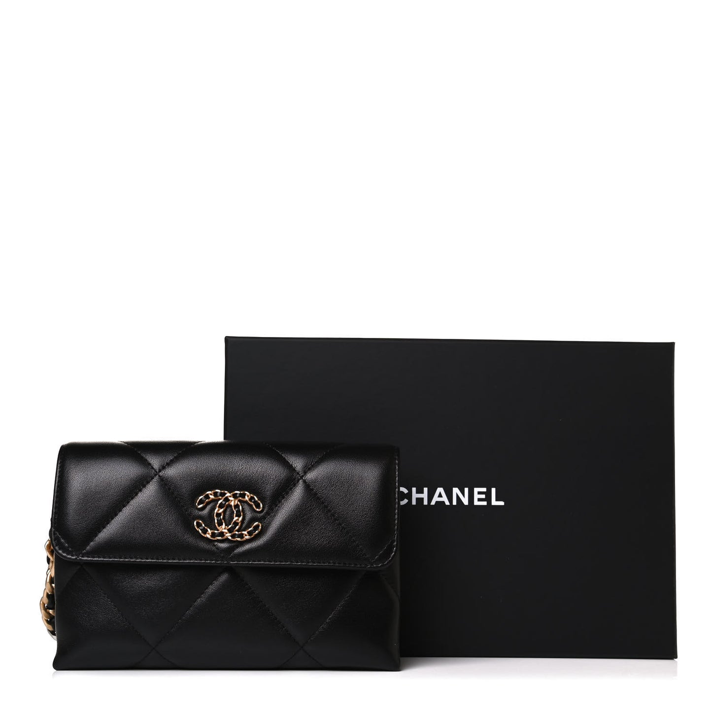 Lambskin Quilted Chanel 19 Flap Clutch Black