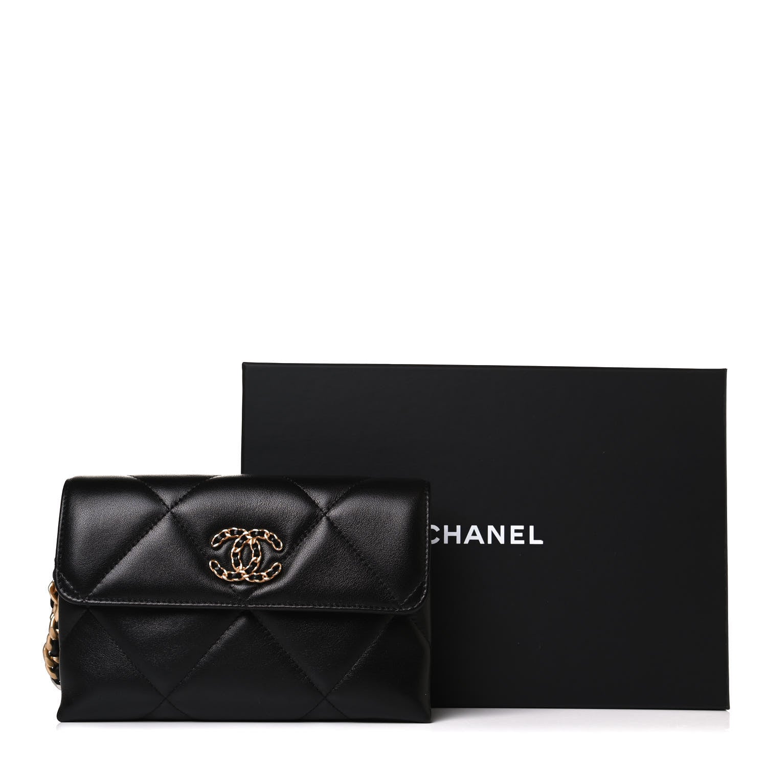 Chanel Lambskin Quilted Chanel 19 Flap Clutch Black 14 of 14