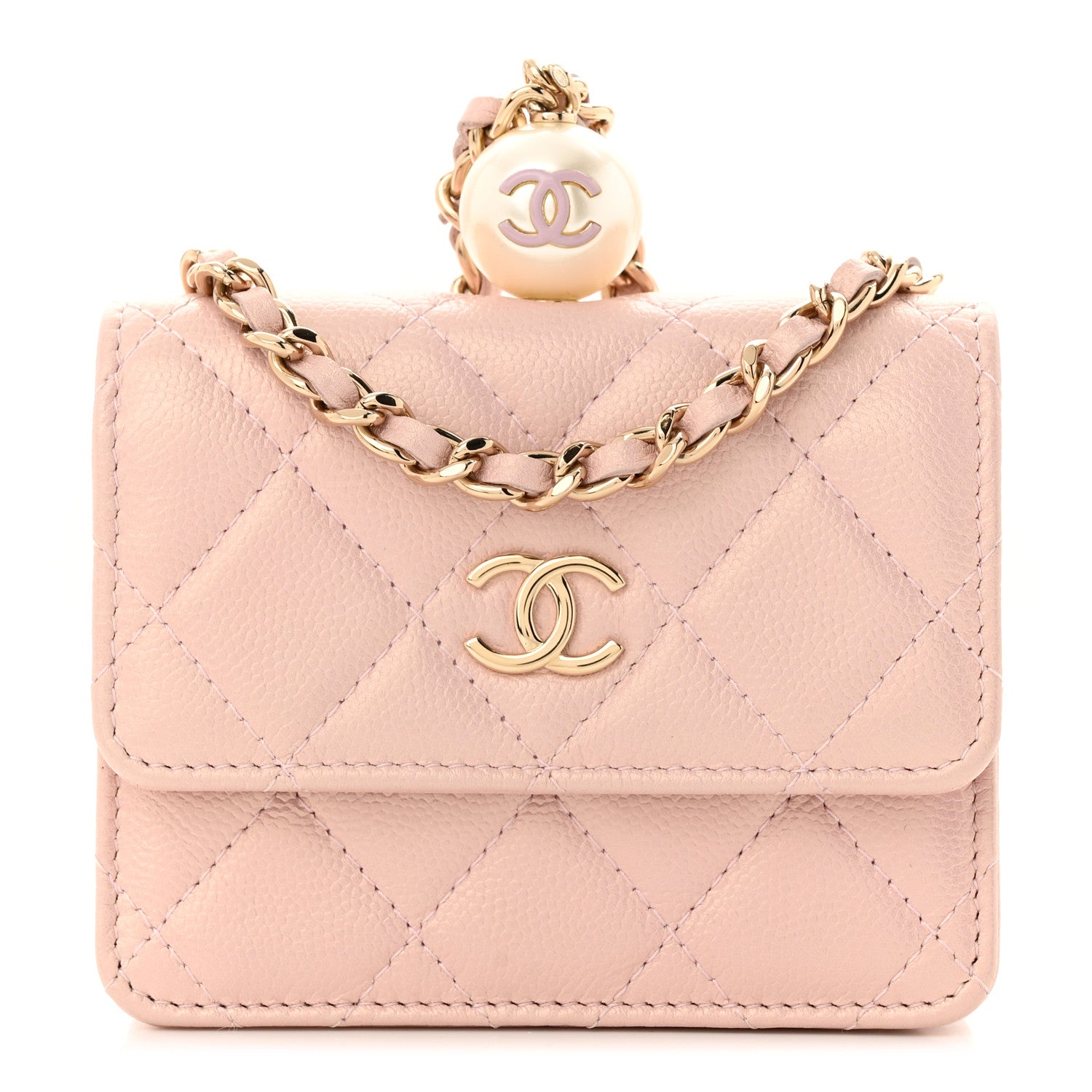 Chanel Iridescent Caviar Quilted Pearl On Top Coin Purse With Chain Light Pink 1 of 12
