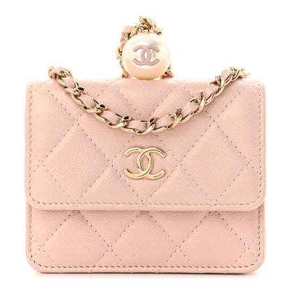 Chanel Iridescent Caviar Quilted Pearl On Top Coin Purse With Chain Light Pink 1 of 12