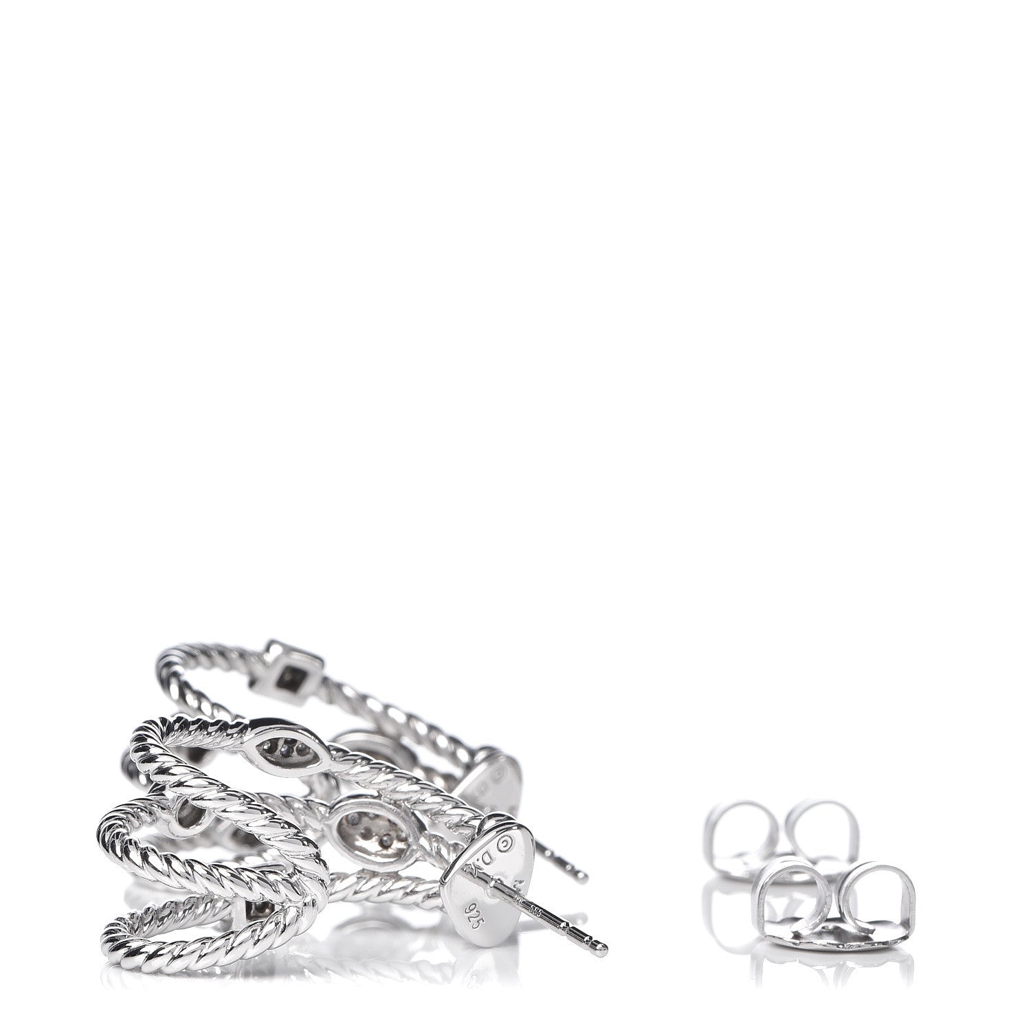 David Yurman Sterling Silver Diamond Confetti 3 Row Earrings 3 of 4