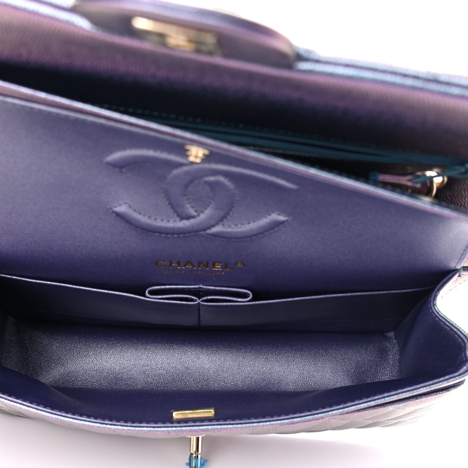 Chanel Iridescent Caviar Quilted Medium Double Flap Dark Blue 5 of 13