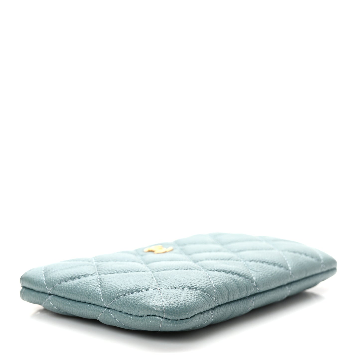 Iridescent Caviar Quilted Small Cosmetic Case Light Blue