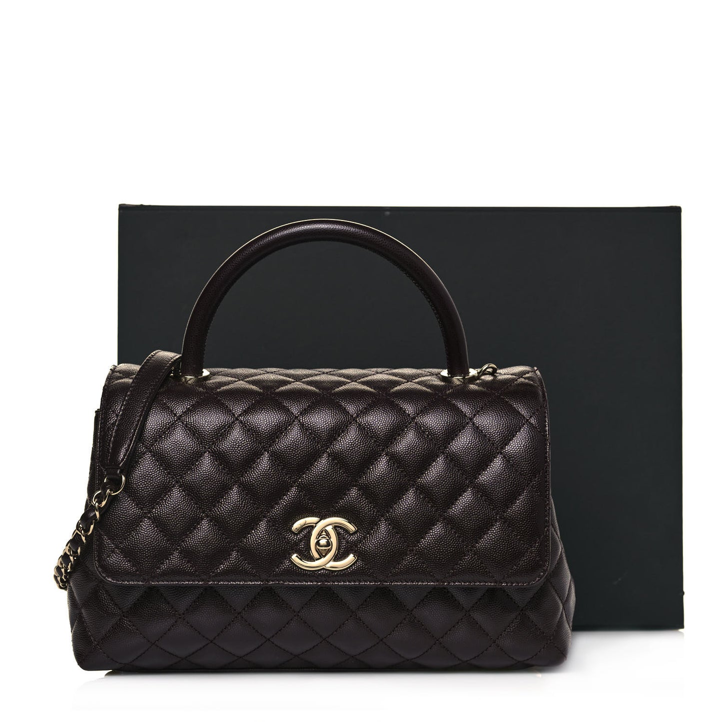 Caviar Quilted Small Coco Handle Flap Dark Brown