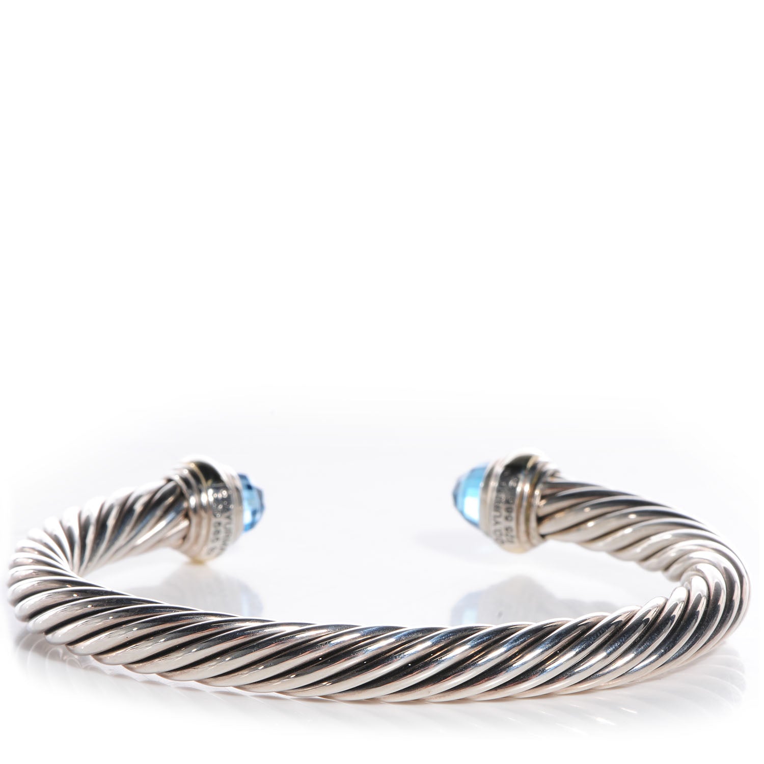 David Yurman Sterling Silver 14K Yellow Gold Blue Topaz 7mm Cable Classics Bracelet 3 of 6