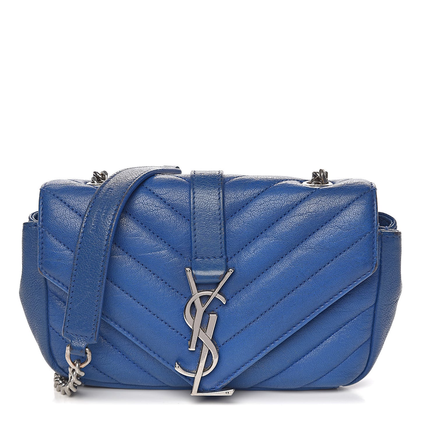 Sheepskin Matelasse Chevron Monogram Classic Baby Chain Bag Blue Majorelle