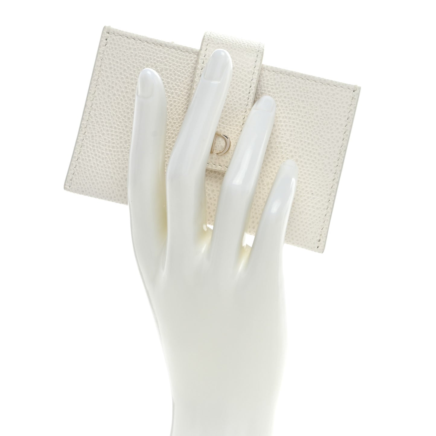 Grained Calfskin Gusseted Card Holder White