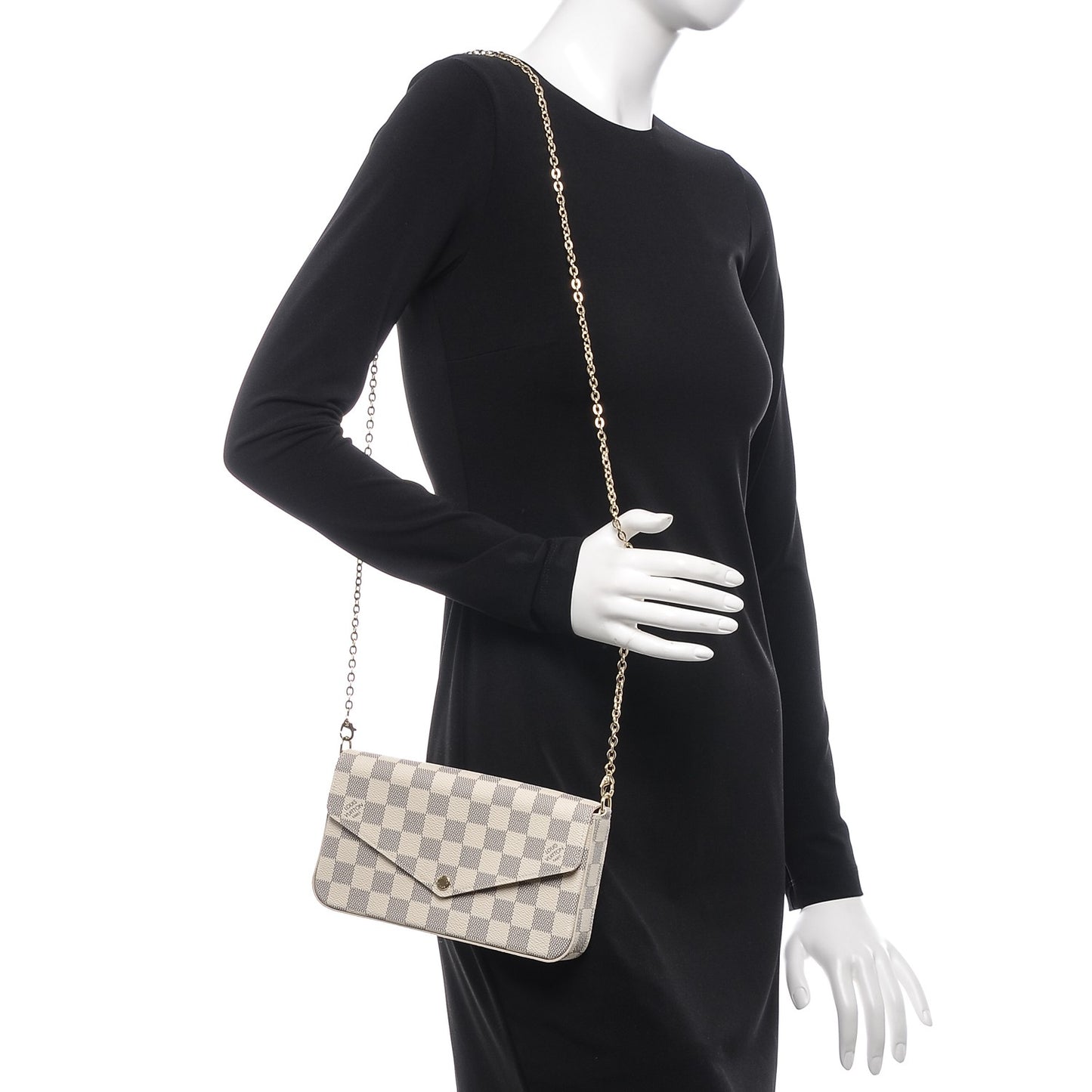 Damier Azur Pochette Felicie Chain Wallet Rose Ballerine