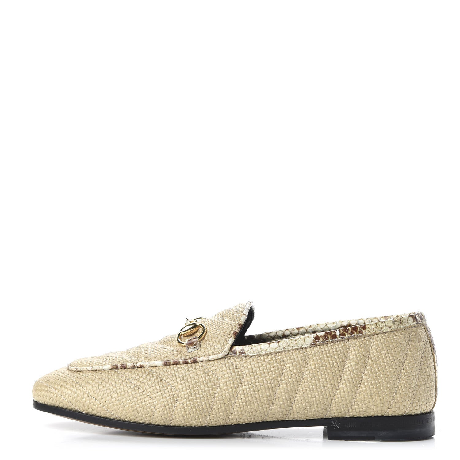 Gucci Raffia Elaphe Matelasse Horsebit Womens Jordaan Loafers 35.5 Natural Cream Brown 1 of 9