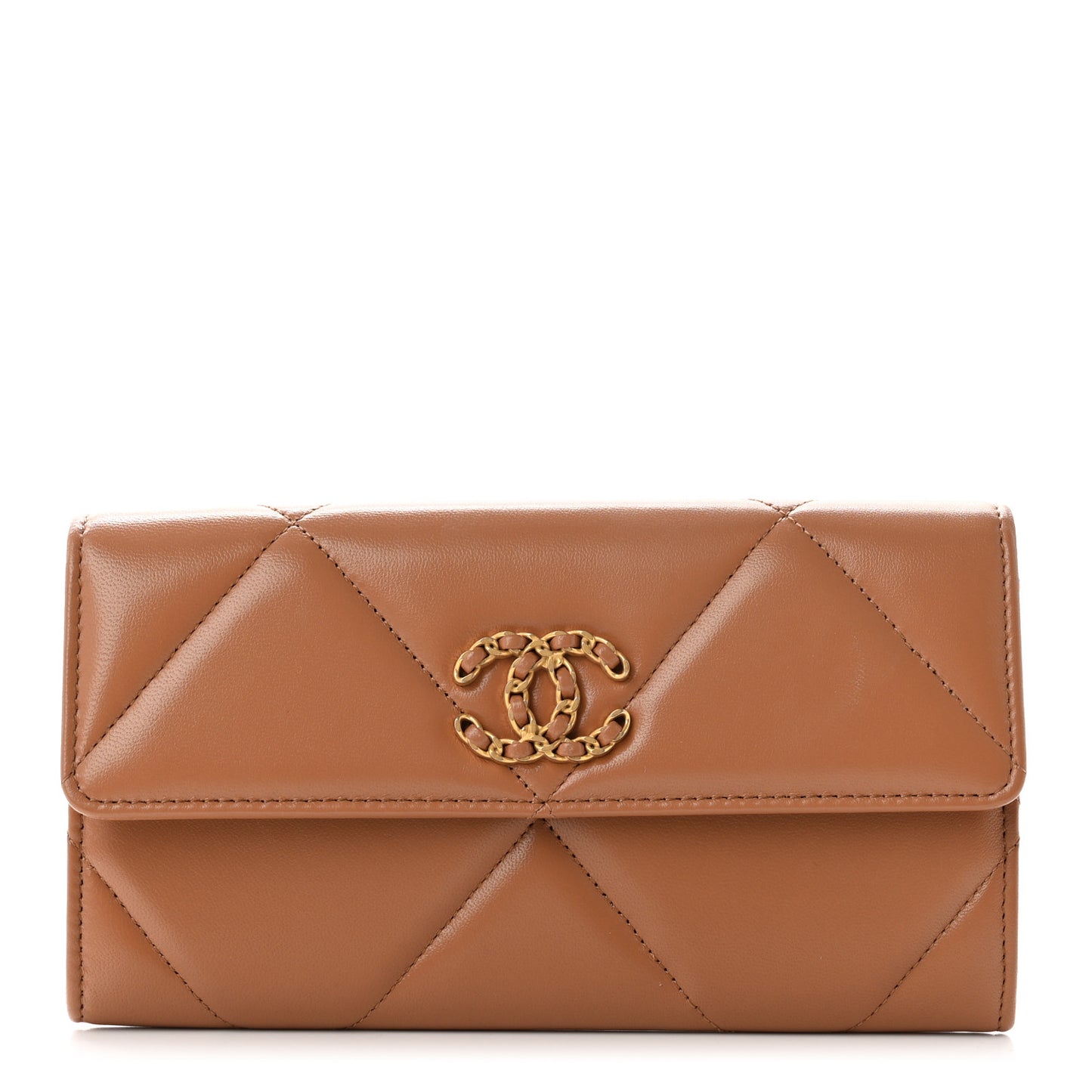 Lambskin Quilted Chanel 19 Flap Wallet Brown