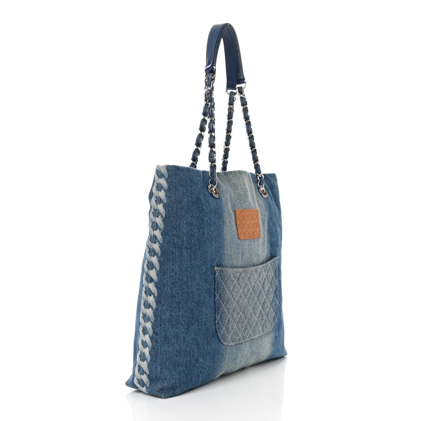 Denim Printed Shopping Bag Blue