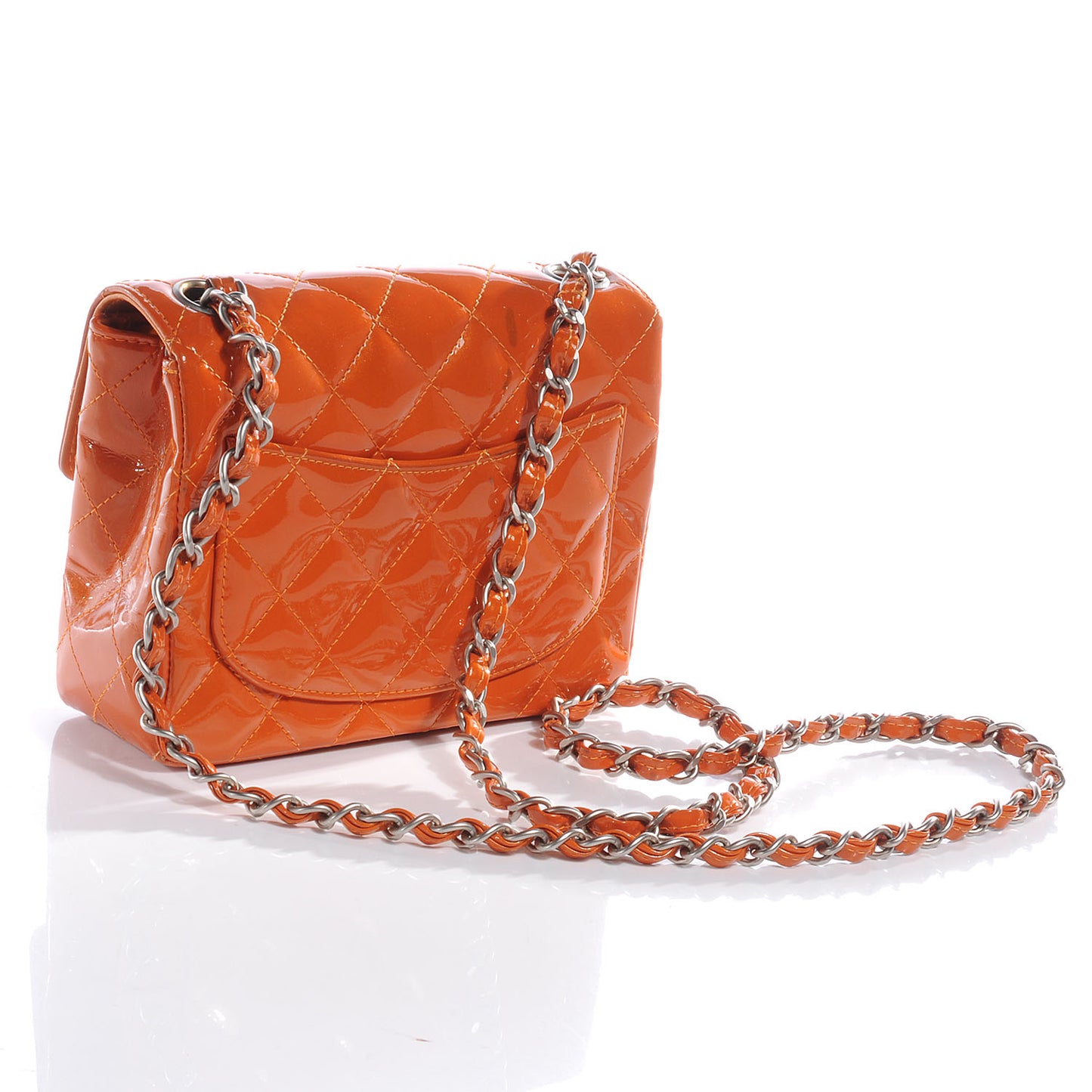 Patent Quilted Mini Square Flap Orange