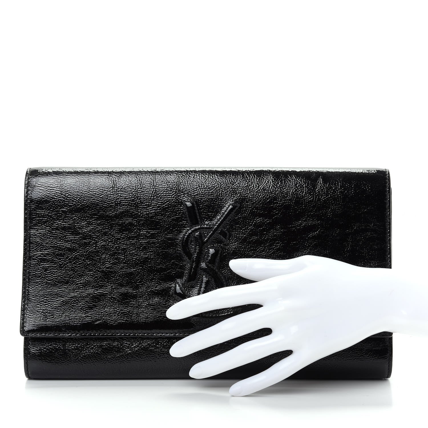 Saint Laurent Textured Patent Monogram Large Belle De Jour Clutch Black 2 of 6