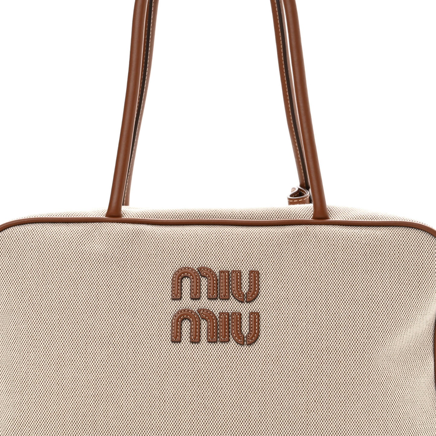 Canvas Calfskin Top Handle Bag Beige Brandy