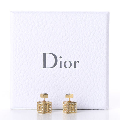 Christian Dior Metal Crystal Lucky Square Earrings Gold 6 of 6