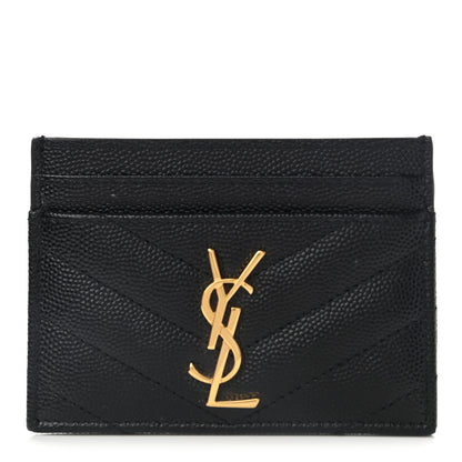 Saint Laurent Grain De Poudre Matelasse Chevron Monogram Credit Card Case Black 1 of 8