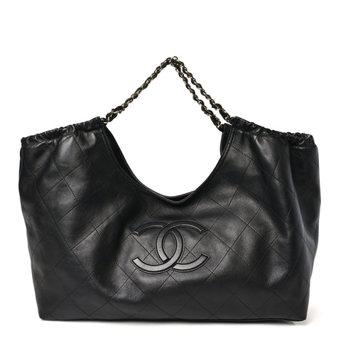 Lambskin Quilted Neo Cabas Shopping Tote Black