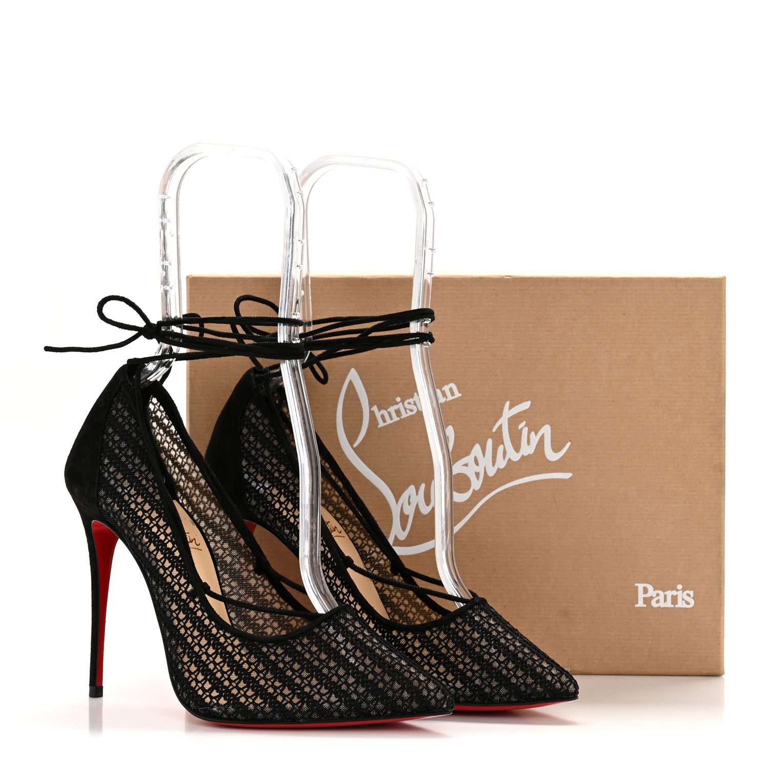 Christian Louboutin Rete Dentelle Chenette Peropik 100 Lace Up Pumps 37 Version Black 9 of 9