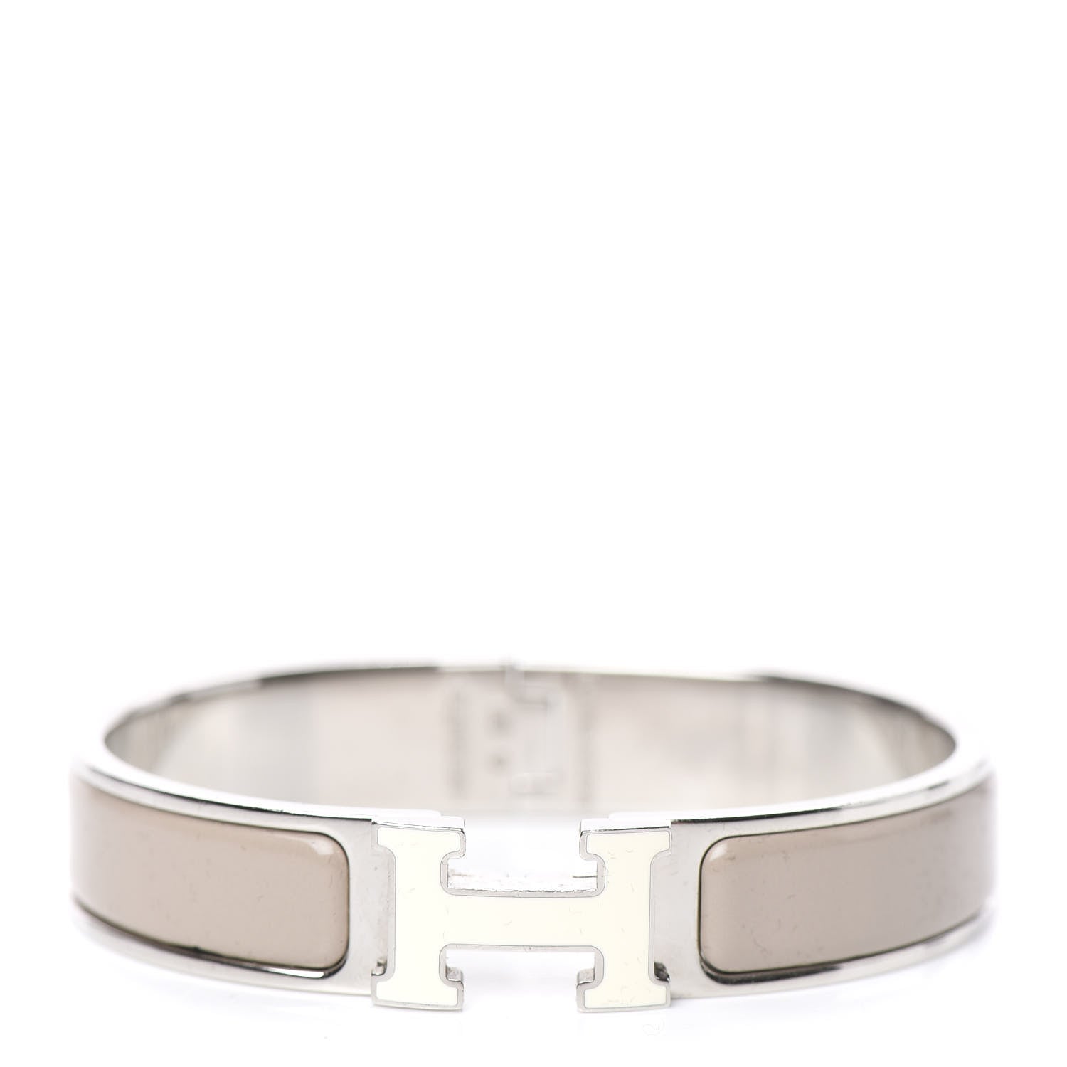 Hermes Enamel Narrow Clic Clac H Bracelet PM Blanc Marron Glace 1 of 3