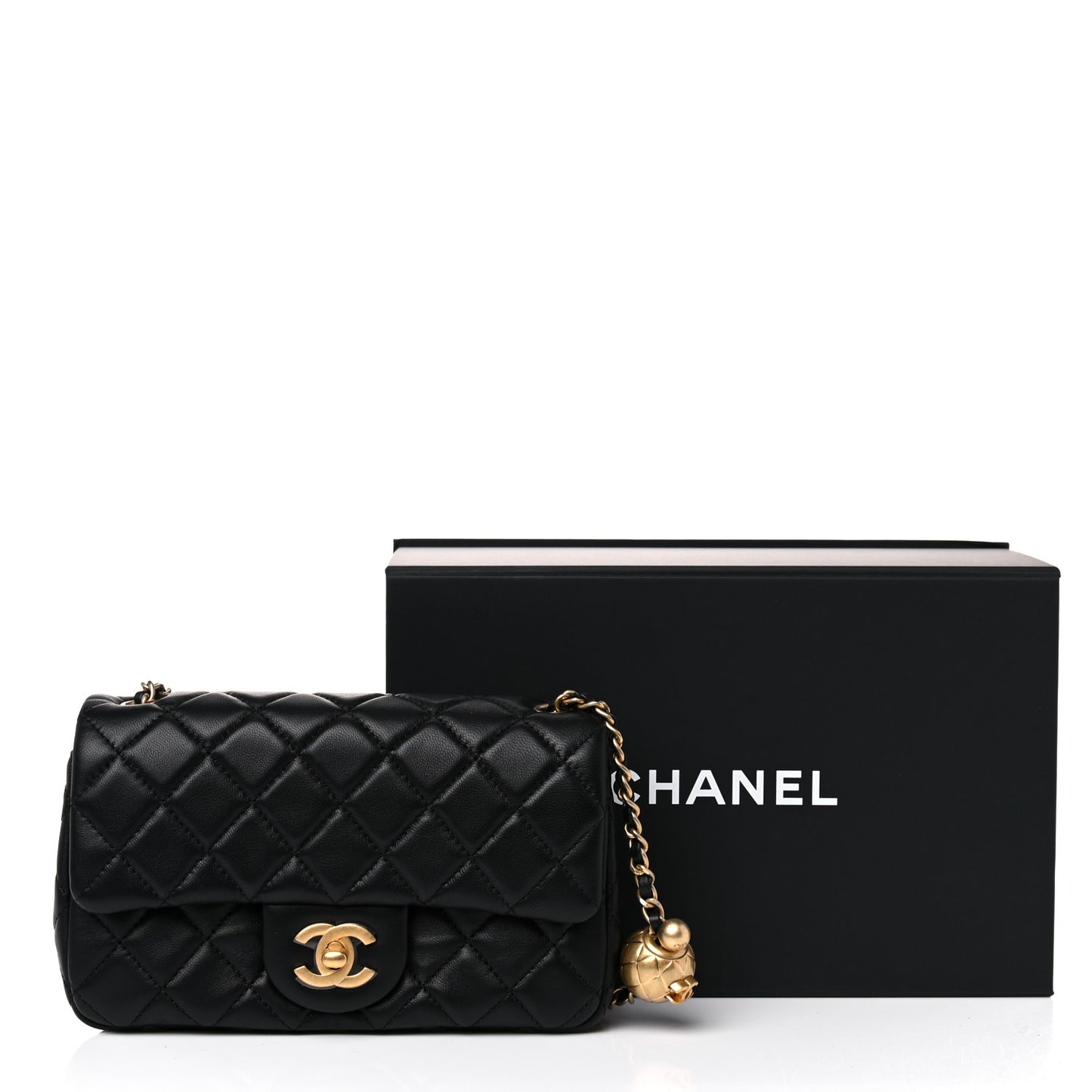 Lambskin Quilted Mini Rectangular Pearl Crush Flap Black