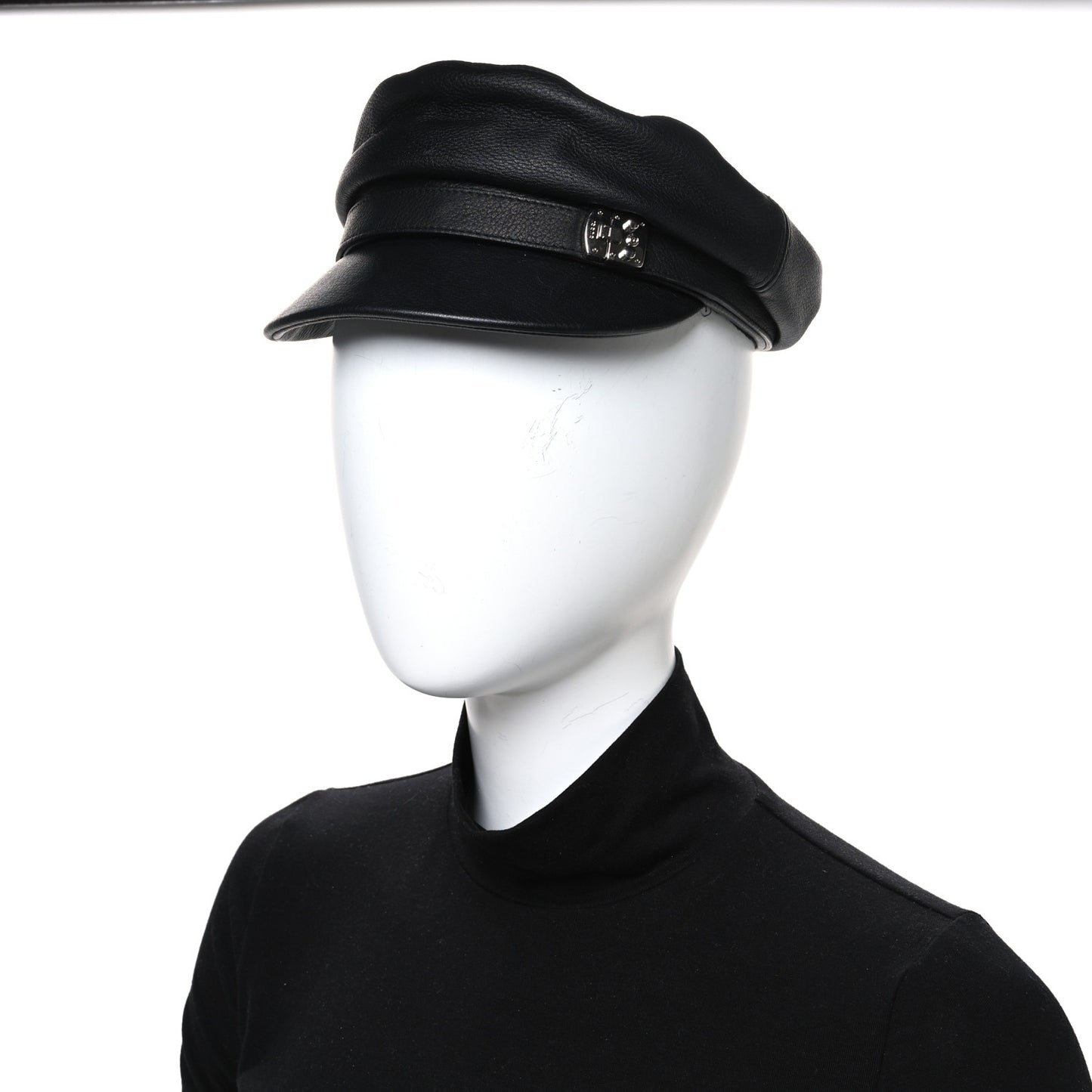 Calfskin Newsboy Hat M Black