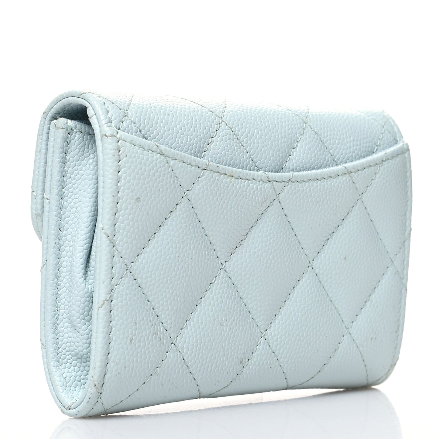 Caviar Quilted Flap Card Holder Wallet Light Blue