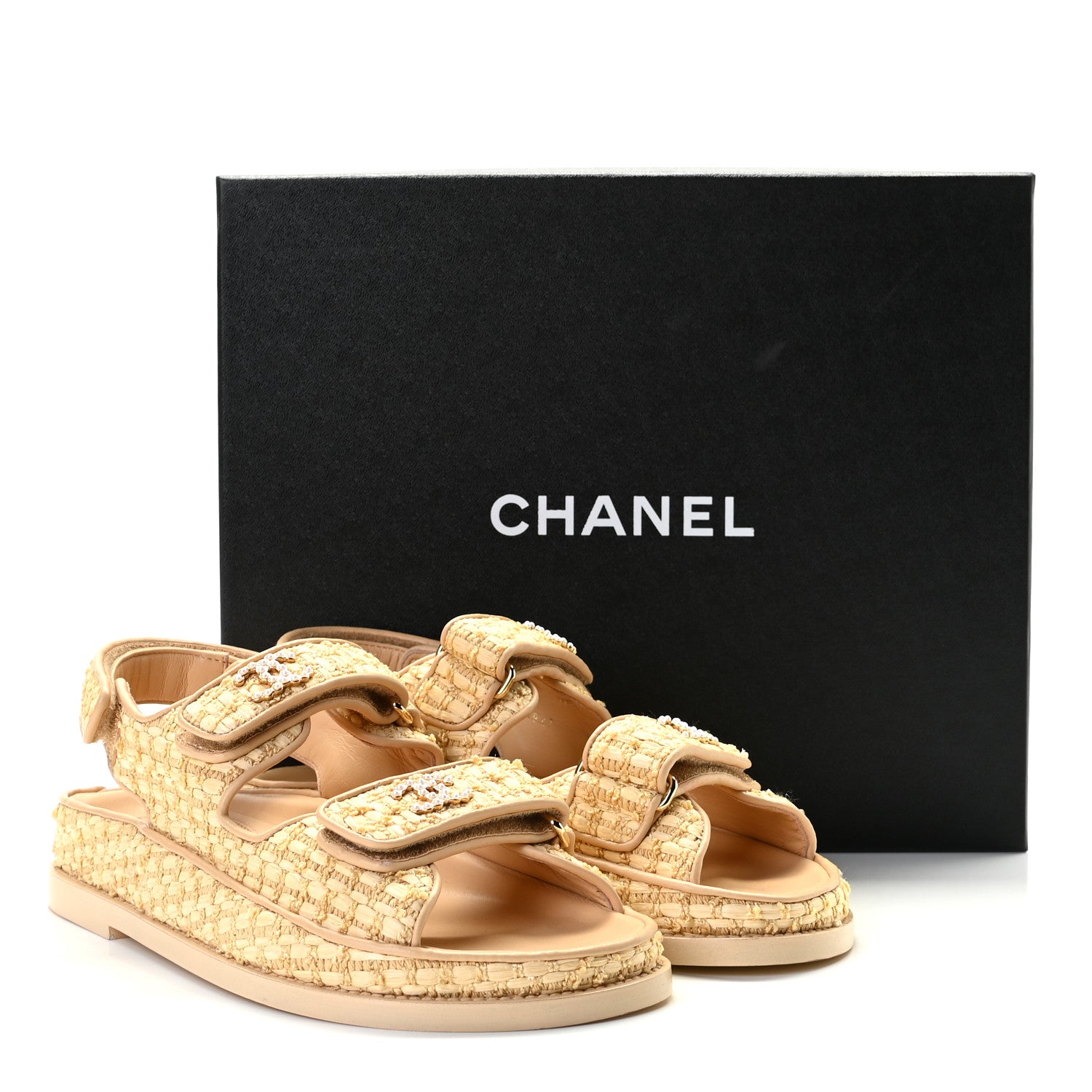 Chanel Braided Fabric Velcro Dad Sandals 35.5 Beige 7 of 7