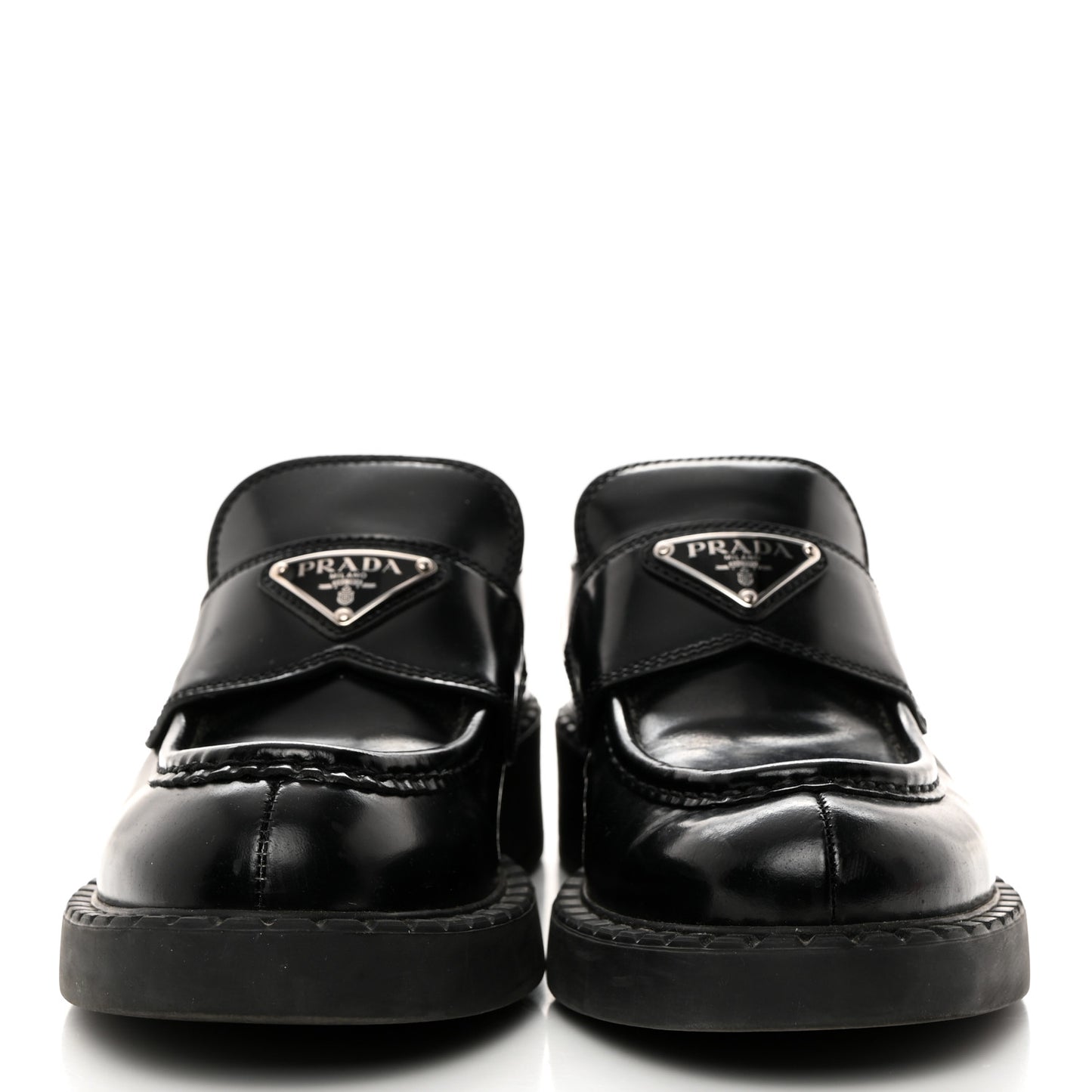 Spazzolato Metal Triangle Logo 50mm Loafers 37.5 Black