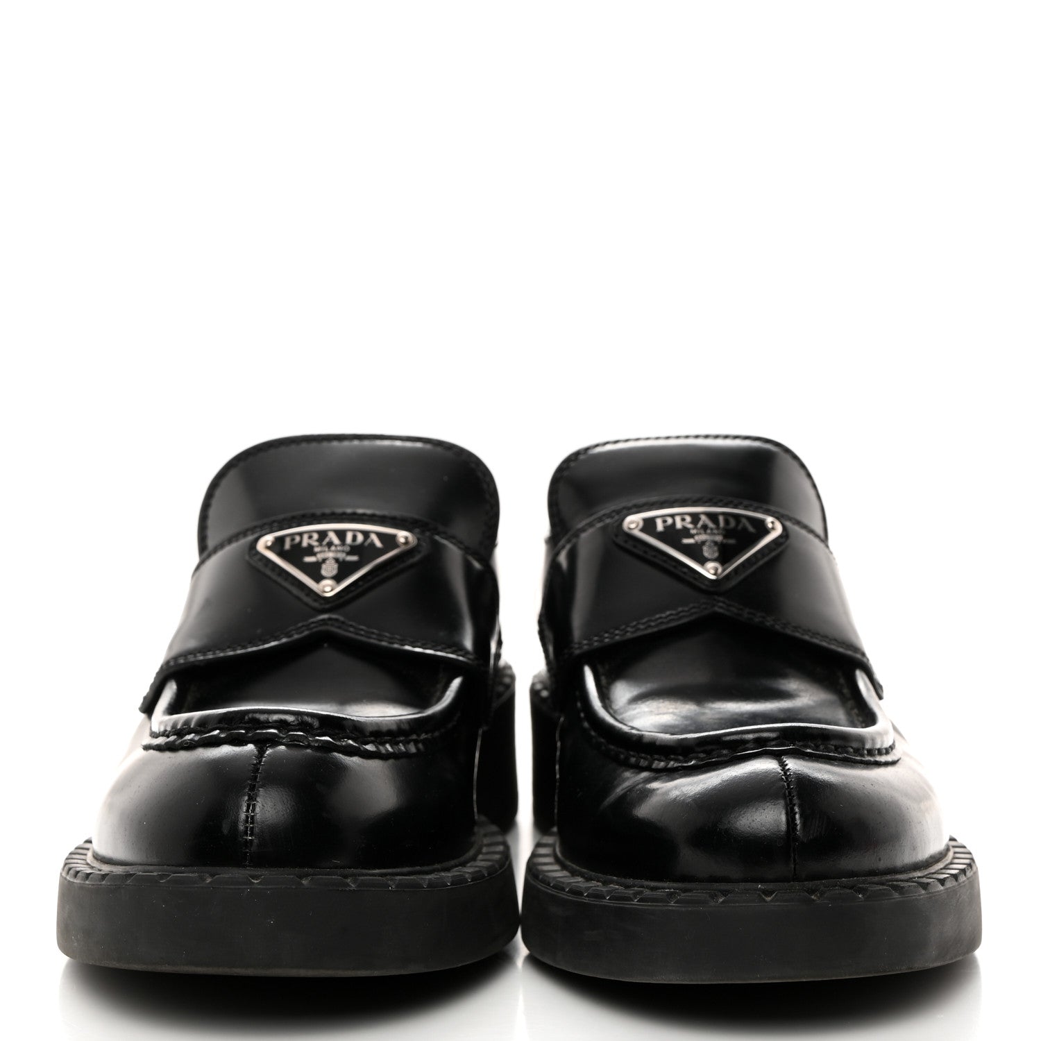 Prada Spazzolato Metal Triangle Logo 50mm Loafers 37.5 Black 2 of 10