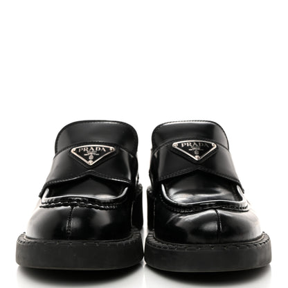 Prada Spazzolato Metal Triangle Logo 50mm Loafers 37.5 Black 2 of 10