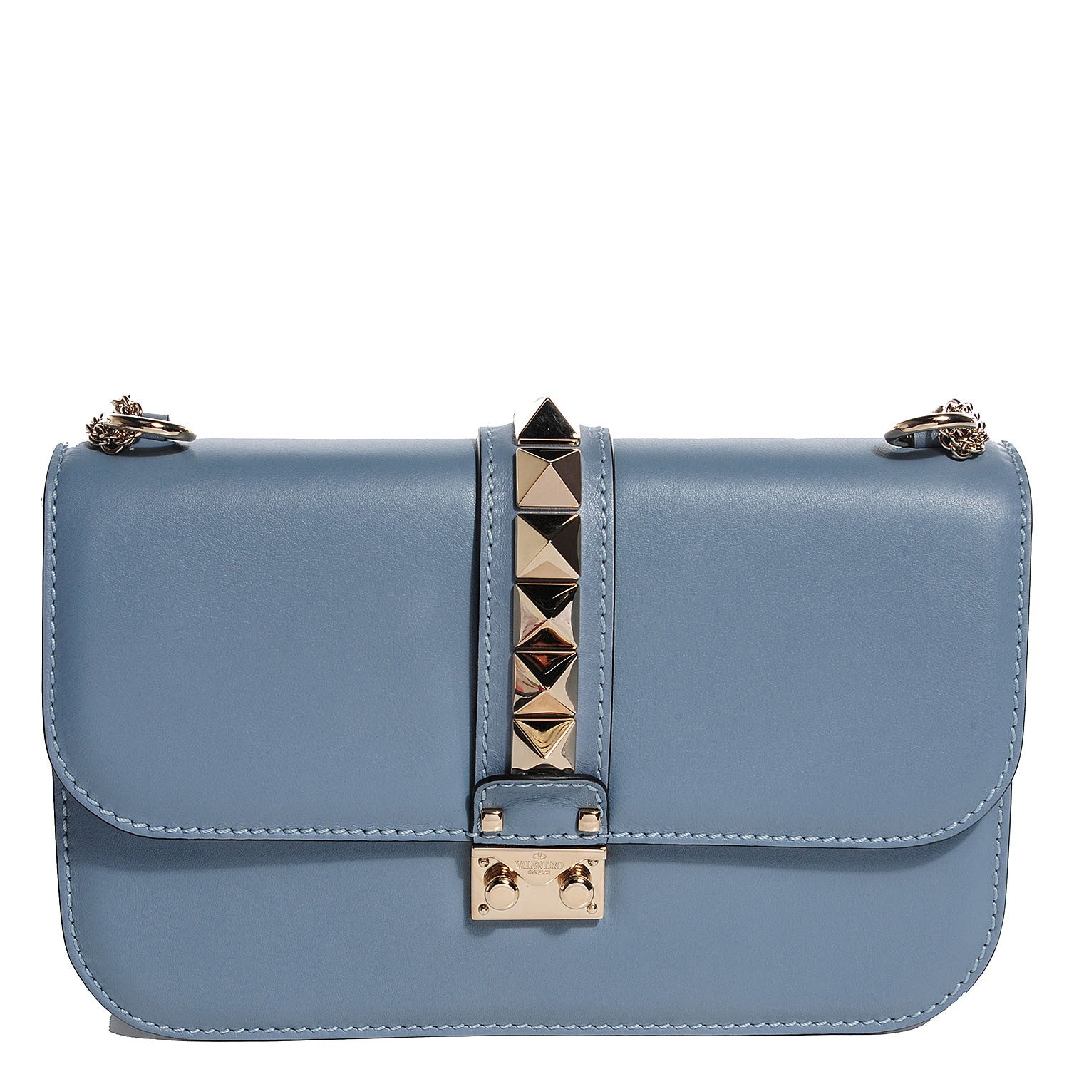 Valentino Garavani Vitello Medium Glam Lock Rockstud Flap London Stone 1 of 15
