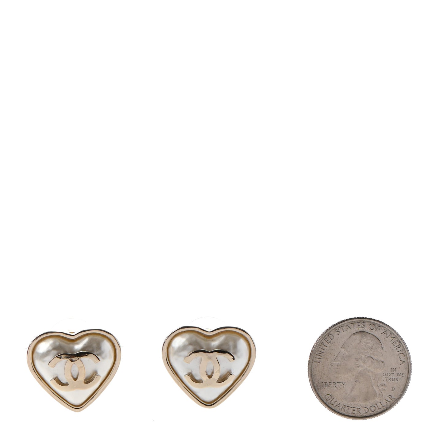 Pearl CC Heart Earrings Gold