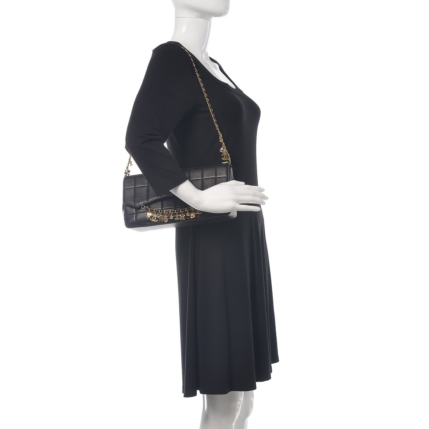 Chanel Lambskin Quilted Crystal Chocolate Bar Charm Flap Black 2 of 16