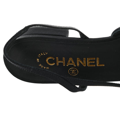 Chanel Laminated Lambskin Grosgrain Cap Toe CC Slingback Flats 37.5 Black Gold 7 of 8