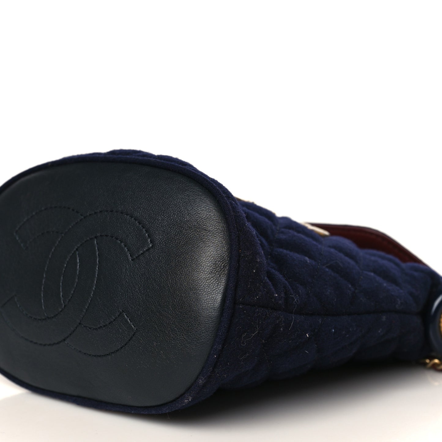 Wool Lambskin Quilted Paris Hamburg Charms Bucket Bag Dark Navy