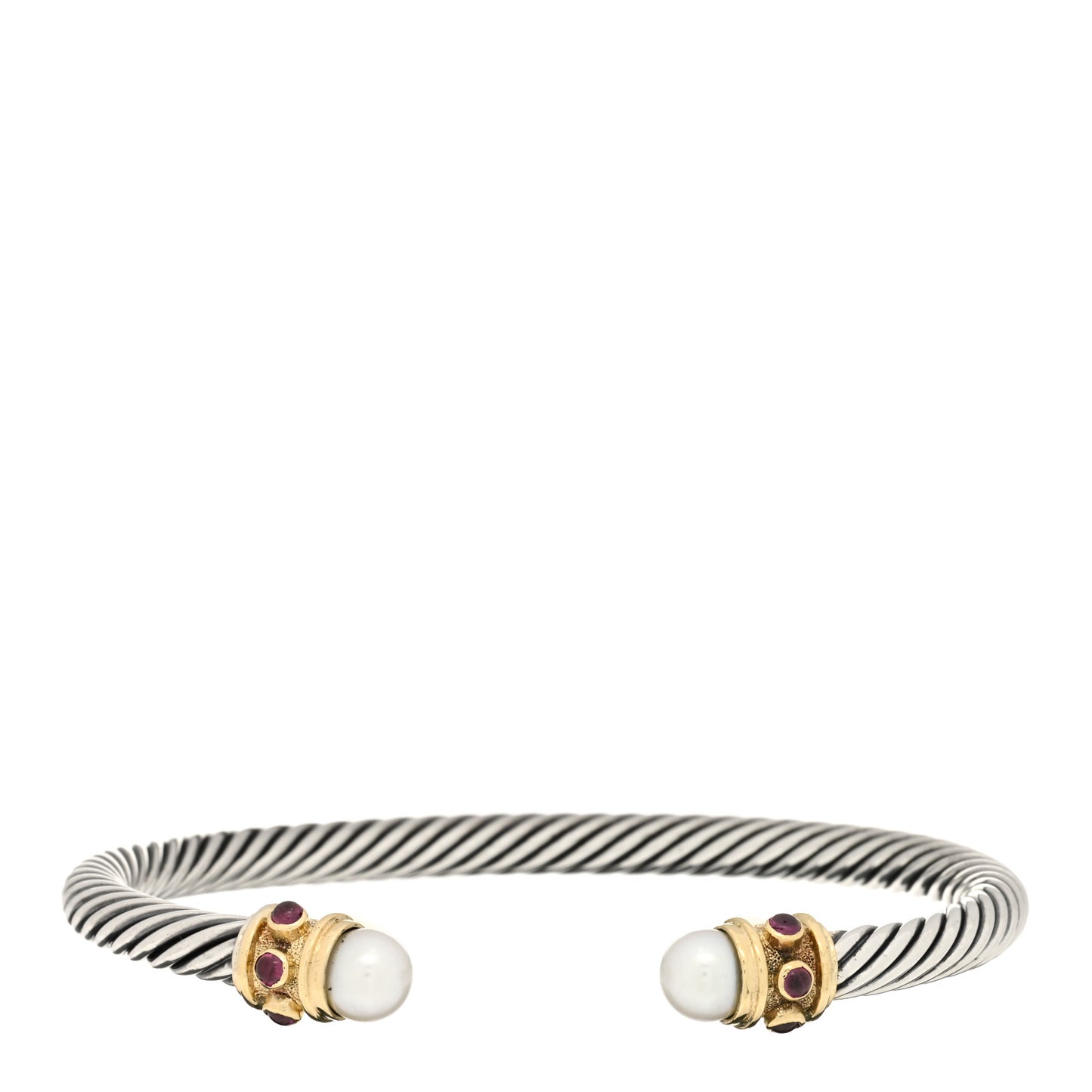 Sterling Silver 14K Yellow Gold Pearl Ruby 5mm Cable Renaissance Bracelet