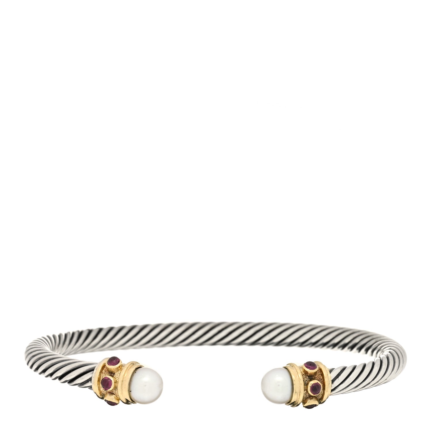 David Yurman Sterling Silver 14K Yellow Gold Pearl Ruby 5mm Cable Renaissance Bracelet 1 of 4