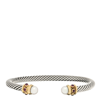 David Yurman Sterling Silver 14K Yellow Gold Pearl Ruby 5mm Cable Renaissance Bracelet 1 of 4