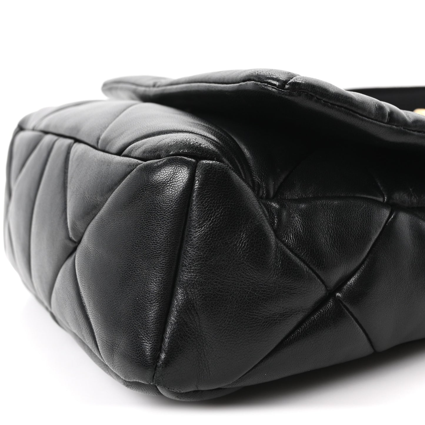 Nappa Re-Nylon Triangle Quilted Patchwork System Flap Shoulder Bag Black